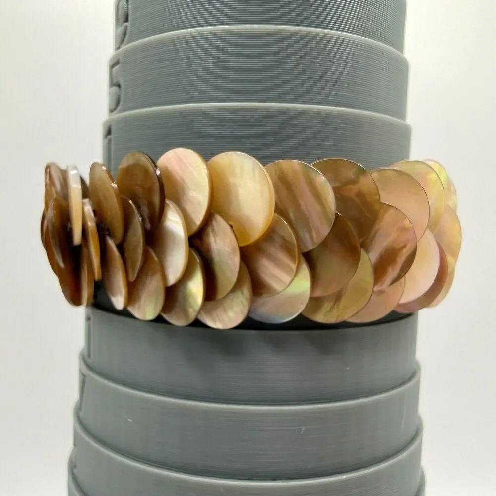 Mother of Pearl Shell Disc Bracelet Mermaid Boho Coastal Statement Iridescent